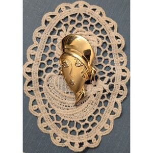 Vintage Art Deco Style Lady Face Brooch Gold Tone Abstract Portrait Pin
